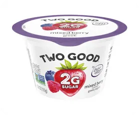 Two Good mixed berry yogurt cup with shrink sleeve label