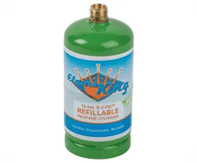 Green refillable gas cylinder with shrink sleeve label